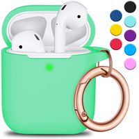 R-fun AirPods Case Cover with Circle Keychain, Full Protective Silicone AirPods Accessories Skin Cover for Women Girl with Apple AirPods Wireless Charging Case,Front LED Visible-Spearmint