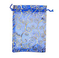SUNGULF 100pcs Organza Pouch Bag Drawstring 5x7 13x18cm Strong Gift Candy Bag (Blue Gold)