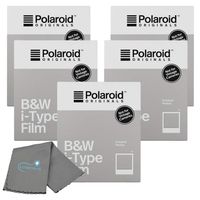 Polaroid Originals Black & White Instant Film, B&W Film for i-Type Cameras 5 Pack Bundle with a Lumintrail Cleaning Cloth