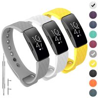 GVFM Compatible with Fitbit Inspire/Inspire HR Bands, Adjustable Soft Silicone Bracelet Accessories Sport Strap for Women Men Wristbands (Small: 5.5-6.7 inch, 3-White,Gray and Yellow)
