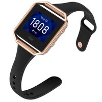 Aiseve Slim Bands Compatible for Fitbit Blaze, Thin Tapered Silicone Wristband Rose Gold Metal Frame Clasp for Fitbit Blaze Small Large Women Men (Small, Black&Rose Gold)