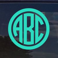 Custom Circle Monogram Initials Vinyl Decal/Sticker Cars YETI Cup Laptop Phone (3", Mint/Teal)