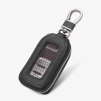 Car Keychain Cover Premium Leather Key Chain Coin Holder Keyring Hook Wallet Zipper Case Remote Smart Key Fob Alarm Security (Black)