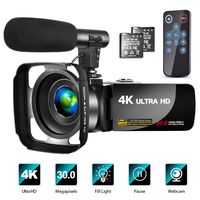 4K Video Camera Camcorder with Microphone Vlogging Camera YouTube Camera Recorder Ultra HD 30FPS 30MP 3.0" IPS Touch Screen with Lens Hood & 2 Batteries