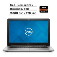 Dell 2020 Inspiron 15 5000 15.6 Inch FHD 1080P Laptop (AMD Ryzen 7 2700U up to 3.8 GHz, 16GB RAM, 256GB SSD + 1TB HDD, AMD Radeon RX Vega 10, Bluetooth, WiFi, HDMI, Windows 10) (Silver)