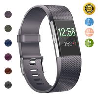 JOMOQ Replacement Bands Compatible for Fitbit Charge 2, Adjustable Breathable Sport Wristbands Silicone Accessories Women Men (Small, Gray)