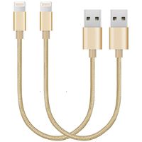 CableCord Short Nylon Braided USB Lightning Charging Cable/Data USB Compatible for iPhoneX Case /8/8 Plus/7/7 Plus/6/6s Plus,iPad Mini- 8-inch (2-Pack, Gold)