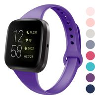 DYKEISS Sport Slim Silicone Band Compatible with Fitbit Versa/Versa Lite Edition, Thin Soft Narrow Silicone Replacement Strap Wristband Accessory for Fitbit Versa Smart Watch (Large, Purple)