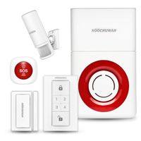 KOOCHUWAH Wireless Smart Security Alarm Siren with Burglar Alarm Host, SOS Button, Infrared Motion, Door Window Sensor, Remote Controller, GSM Alarm System Home Security DIY Kit