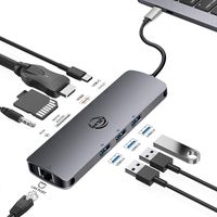 USB C Multiport Hub, AZLink 9 in 1 USB Type C HDMI Adapter with HDMI 4K, Ethernet, 3 USB 3.0, USB-C PD Charging Port, Audio/Mic, SD TF Card Reader for MacBook Pro and More