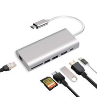 USB C Hub Adapter, 6 in 1 Aluminum Docking Station, with Ethernet Port, 2 USB 3.0 Ports, 4K HDMI Output, SD Card Reader, Type C Power delivery, Compatible with MacBook Pro, Chromebook and More