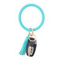 Coolcos Key Ring Bracelets Wristlet Keychain Bangle Keyring - Large Circle Leather Tassel Bracelet Holder For Women Gift(Turquoise Blue)