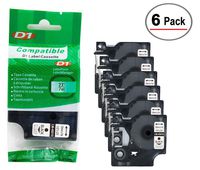 6/Pack LM Tapes - Premium LM-45010 1/2" Black on Clear Compatible Label Maker Tape, Replaces Dymo 45010 D1 Label Tape 12mm
