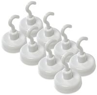 8-Pack White Enamel Compact Strong Magnetic Hook Set, 1" Diameter, 1.5" Length (MHHH9X8)