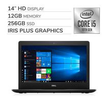 Dell Inspiron 2020 Premium 14" HD Laptop Notebook Computer, 4-Core 10th Gen Intel Core i5-1035G4 up to 3.7 GHz, Iris Plus Graphics, 12GB RAM, 256GB SSD,No DVD,Webcam,Bluetooth,Wi-Fi,HDMI,Windows 10