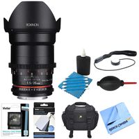 Rokinon DS 35mm T1.5 Full Frame Wide Angle Cine Lens for Canon EF Mount Bundle with 32GB Memory Card, Camera Bag for DSLR and Mirrorless Cameras, 3-Piece Cleaning Kit and Digital Grey Card Set