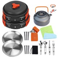 Bisgear Camping Cookware Kettle Pot Pan Mess Kit Stainless Steel Cup Plates Utensil Backpacking Gear Bug Out Bag Cooking Equipment Picnic Cookset Carabiner & Fire Starter for 2 Person
