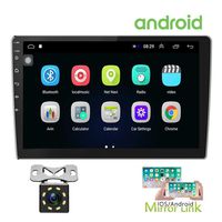 Hikity Double Din Android Car Stereo 10.1 Inch Touch Screen Radio Bluetooth WiFi GPS FM Radio Receiver Support Android/iOS Phone Mirror Link with Dual USB Input & 12 LEDs Backup Camera