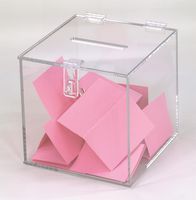 Displays2go Clear Acrylic Cube Ballot Box with Hinged Lid, 7.25" x 7.25" (MEBWL)