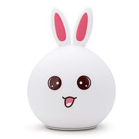 GoLine Bunny LED Children Night Light, Cute Rabbit Multicolor Silicone Soft Baby Nursery Lamp, Tap Control, Warm White/7-Color Breathing/Static Color 3 Light Modes, 12-Hour Portable Use.(NL011-PK)