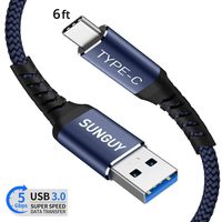 6FT USB Type C Cable,SUNGUY USB 3.0 Long Braided Fast Charge High Speed Data Sync for Car Android Auto Nintendo Switch,GoPro Hero 6/7,Samsung Galaxy S10 S9