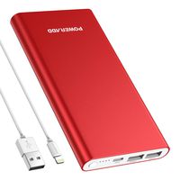 POWERADD Pilot 4GS External Battery Charger 12000mAh 8 Pin Input Portable Charger with 3A High-Speed Output Compatible with iPhone, iPad, iPod, Samsung and More ( 8 Pin Cable Include) - Red