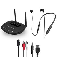 Bluetooth Headphones Transmitter Set for TV Watching, BANIGIPA Wireless Neckband Earbuds Earphones w/ 164ft Long Range Transmitter w/Digital Optical, RCA, 3.5mm Aux Jack, Plug n Play, No Audio Delay