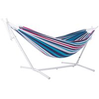 Vivere Double Cotton Hammock with Space Saving White Steel Stand, Denim (450 lb Capacity - Premium Carry Bag Included)