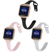 Aiseve Slim Bands Compatible for Fitbit Blaze, Thin Tapered Silicone Wristband Rose Gold Metal Frame Clasp for Fitbit Blaze Small Large Women Men (Small, PINKBLAGRAY)