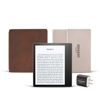Kindle Oasis (Previous Generation - 9th) Essentials Bundle including Kindle Oasis 7" E-reader (32 GB, Wi-Fi, Champagne Gold, Special Offers), Amazon Premium Leather Cover (Rustic), and Power Adapter
