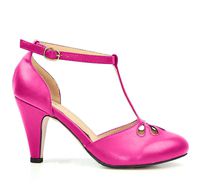 Chase & Chloe Kimmy-36 Women's Teardrop Cut Out T-Strap Mid Heel Dress Pumps (6.5, Fuchsia PU)