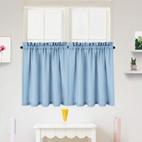 IDEALHOUSE Airy Blue Tier Curtains,Waffle Woven Textured Short Window Curtain for Cafe,Bathroom,Kitchen & Kids Bedroom Rod Pocket Curtains(2 Panels, 30Inch Wide by 24Inch Long)