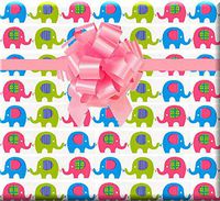 Elephants Pink and Blue Gift Wrap Wrapping Paper-15ft Roll w. Gift Tags