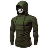 Fashion Mens Mask Skull Pure Color Pullover Long Sleeve Hooded Sweatshirt Tops Blouse (M, Army Green)