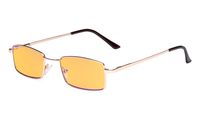 Eyekepper Blue Light Blocking Reading Glasses with Amber Tinted Filter Lens - Memory Titanium Bridge Computer Readers Women Men -Gold +1.50
