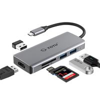 USB C Hub, TOTU 6-in-1 Type C Hub with 2 USB 3.0 Port,1 USB 2.0 Port,4K HDMI,SD/TF Card Port,Compatible for MacBook/Pro/Air 2016/2017/2018 and More USB C Devices (Gray)