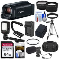 Canon Vixia HF R800 1080p HD Video Camera Camcorder (Black) with 64GB Card + Battery & Charger + Case + Tripod + Stabilizer + LED + Mic + 2 Lens Kit