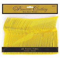 Amscan 8010.09 Party Tableware Premium Heavy Weight Plastic Forks Pack of 48, Full Size, Sunshine Yellow