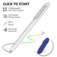 Stylus Pen for All iPad/iPhone/iPad Pro/iPhone X/iPhone 11, KSW KINGDO Rechargeable Pen with 4 Replaceable Fine Point Rubber Tips 2mm Stylus for Drawing and Handwriting (White)