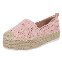Cenglings Women's Round Toe Espadrilles Hollow Out Platform Shoes Solid Color Breathable Wedge Patchwork Slip On Sandals Pink