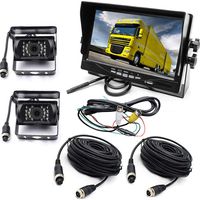 Vanxse 7" LCD Monitor 2CH 4-Pin Aviation Video Input DC 12V 24V Vehicle Backup Camera System 2 x Rear View Camera 2X15Meters Cable for Bus Truck Boat Security Surveillance System