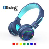 iClever Kids Headphones Bluetooth - Colorful Lights Headphones for Kids with MIC, Volume Control Foldable - Childrens Headphones on Ear for iPad Tablet Airplane School,Blue