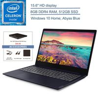 2019 Lenovo IdeaPad S145 15.6" Laptop Computer, Intel Celeron 4205U 1.8GHz, 8GB DDR4 RAM, 512GB SSD, Bluetooth 4.1, USB 3.1, HDMI, Abyss Blue, Windows 10 Home + EST External DVD+ Accessories