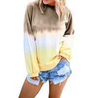 Rmeioel Women's Casual O-Neck Gradient Contrast Color Long Sleeve Top Pullover Sweatshirt Flattering Warm Tunic Blouses Khaki