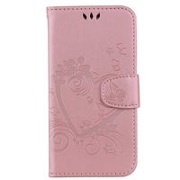 Galaxy J7 2017 Case, UNEXTATI Emboss Loving Pattern PU Leather Flip Wallet Cover Case with Card Slots and Kickstand for Samsung Galaxy J7 2017, Pink