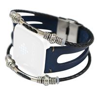 Eiowords Leather Bands Compatible with Fitbit Versa, Handmade Wristband Replacement Bracelet Straps Women (Blue)