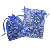 50 Organza Gift Bags (Blue with Silver Details) 7" X 5"
