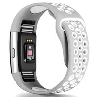 GeekSpark Bands Compatible for Fitbit Charge 2, Replacement Accessory Breathable Wristbands with Air Holes Compatible for Fitbit Charge 2 HR Gray/White Large