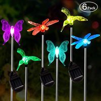 Solar Garden Lights Outdoor, 6-pack OxyLED Figurine Stake Light, Color Changing Decorative Landscape Light LED Solar Powered Hummingbird Butterfly Dragonfly for Patio Yard Pathway Halloween Christmas