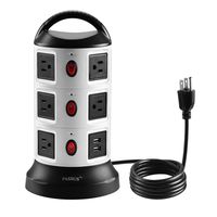 PASSUS Power Outlet Tower USB Surge Protector 2500W AC Power Strip with 11 Outlets,2USB Ports and 5.9feet Retractable Cord